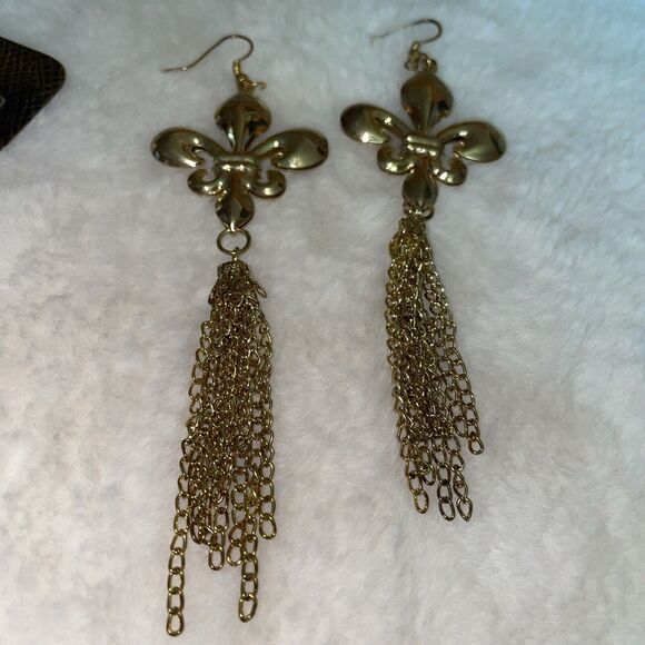 Fleur Di Lis Abstract Eccentric Earrings Set Of 2 Gold Copper - Picture 2 of 4